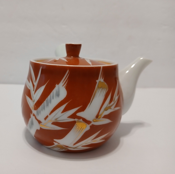 Vintage Arita-yaki Kyusu Japanese Teapot Porcelain MCM 50s RARE Orange Signed - Picture 2 of 11